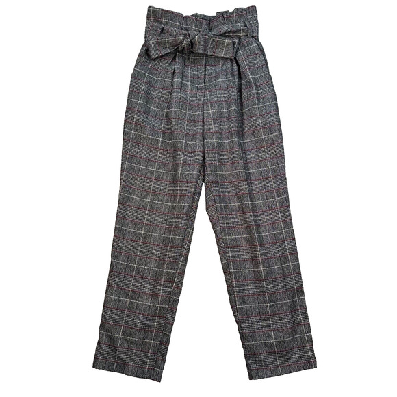 DO + BE Paperbag Waist Trouser Pants Size Small Plaid Straight Leg High Waist - Picture 1 of 10